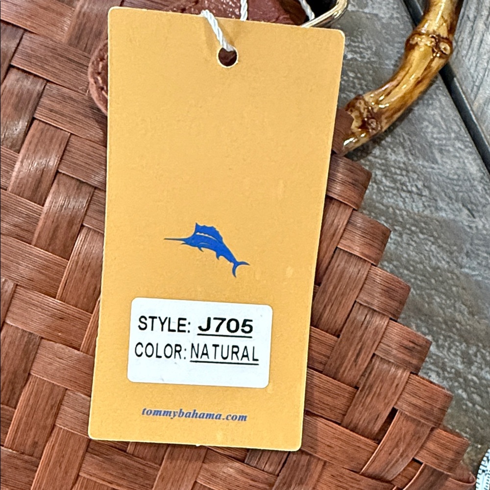 NWT Tommy Bahama Woven Basket Tote Bag Bamboo Handle Starfish Charm - Picture 16 of 16